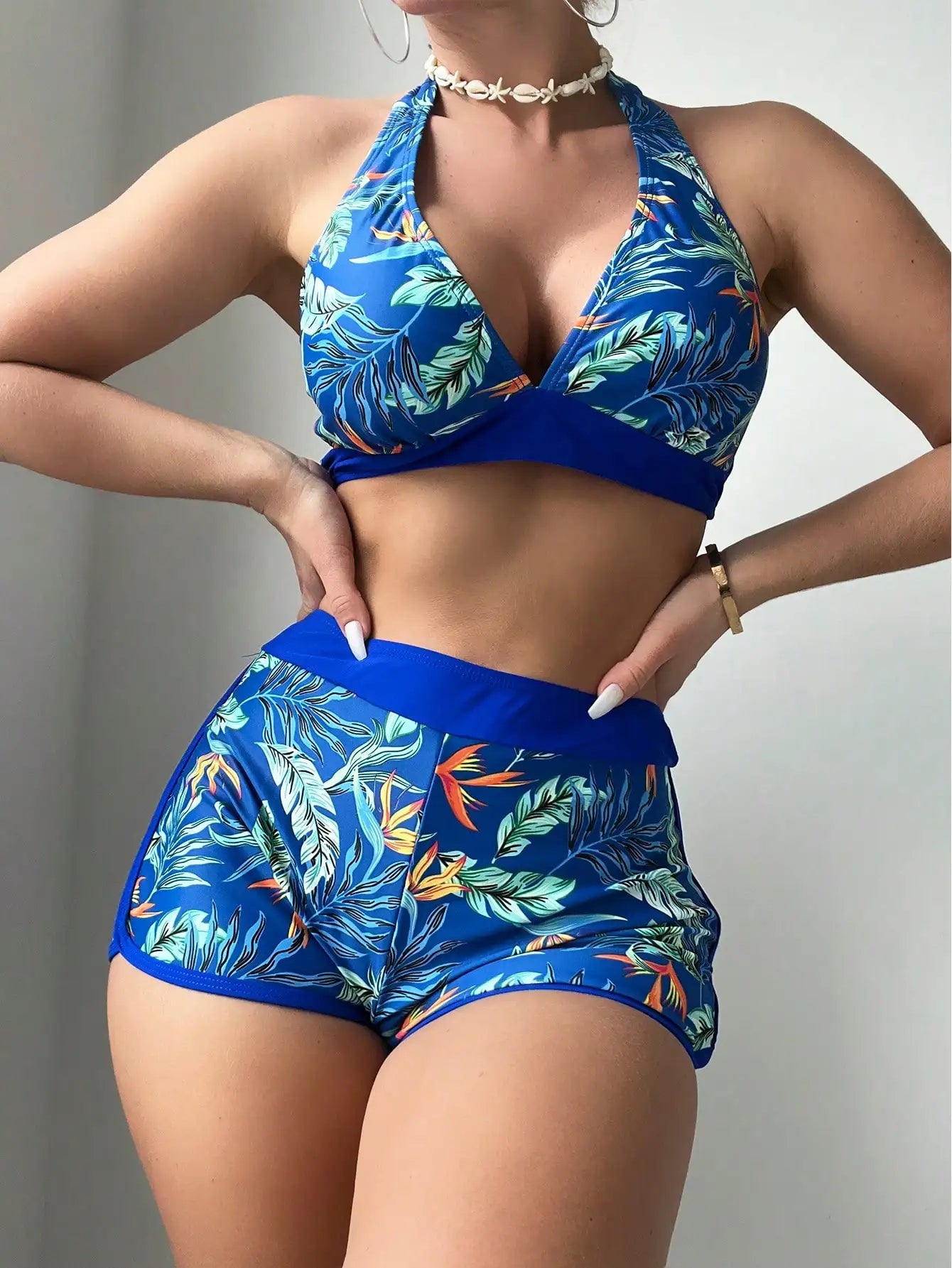 Bikini set short swimsuit women high waist swimwear printed beachwear