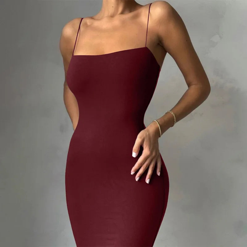 Flirty Sleeveless Backless Spaghetti Strap Bodycon, Casual Clubwear for Elegant Party Nights