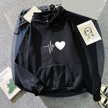 women hoodie drawstring warm pullover heart print spring hoodie