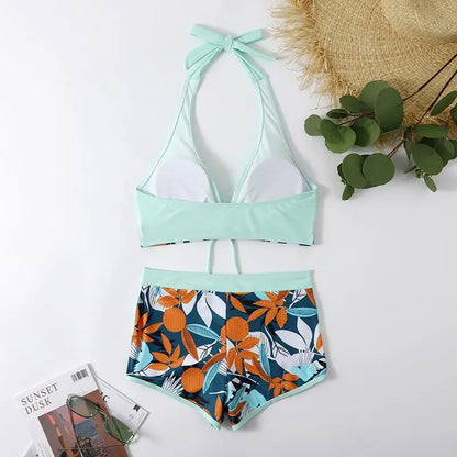 Bikini set short swimsuit women high waist swimwear printed beachwear