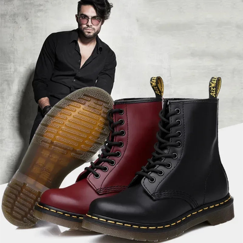 leather men ankle boots outdoor winter casual shoes lightweight warm work boots classic handmade