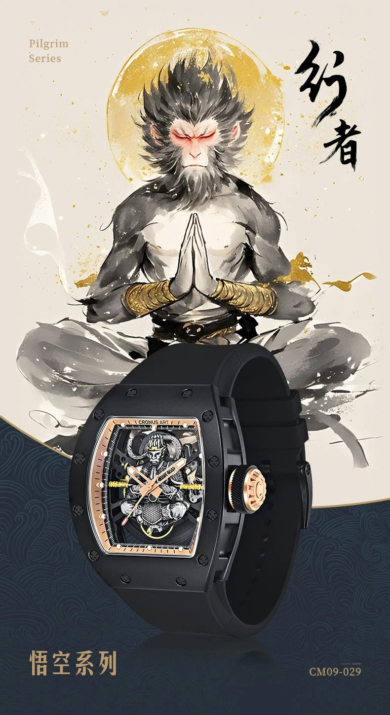 Cronus art  automatic watch luminous skeleton monkey king design