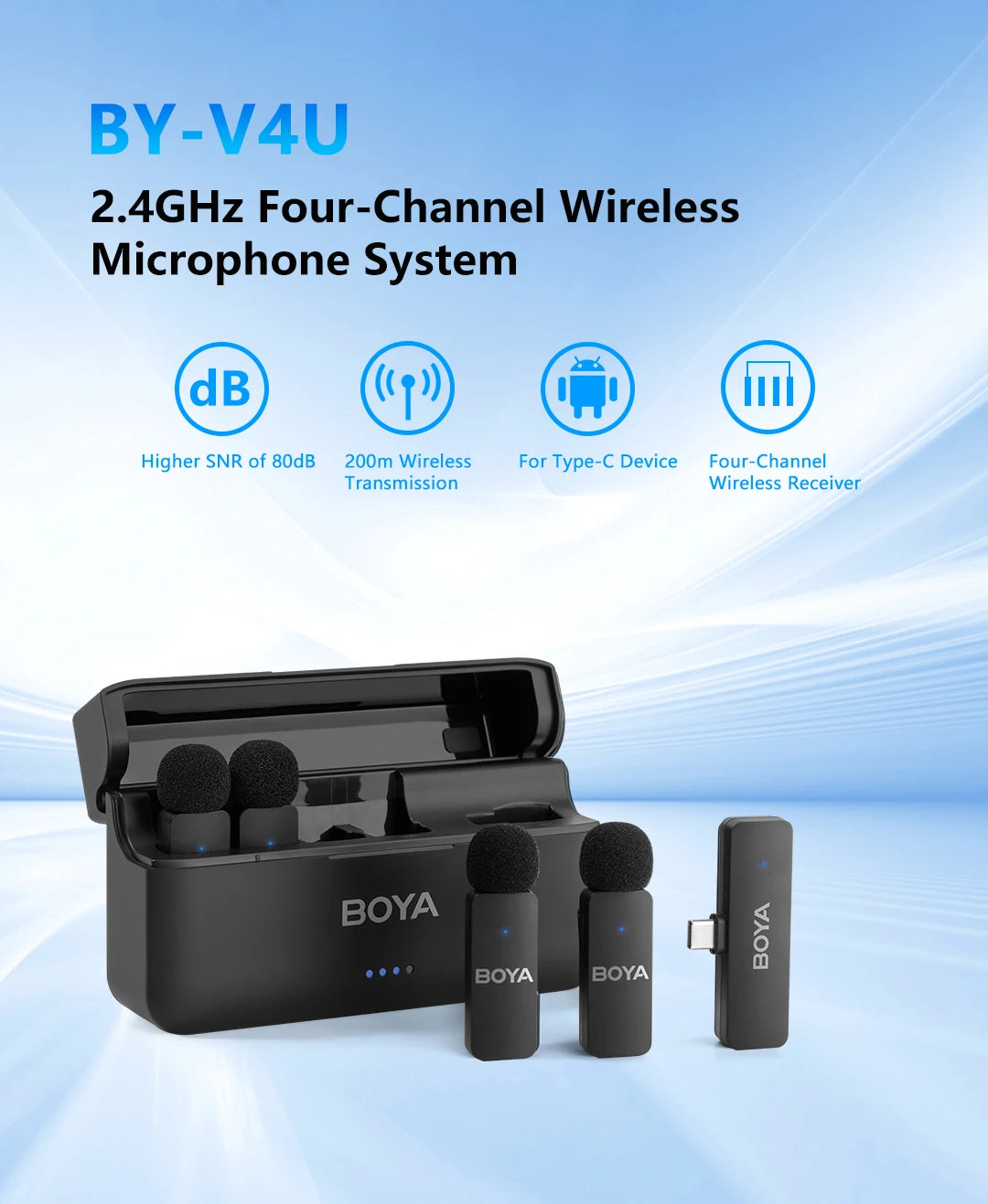 BOYA  -V4U Wireless  Microphone for iPhone Android Phone PC YouTube Video Recording Vlog Live Streaming Interview