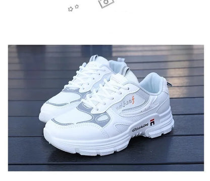 Women Running Shoes Fashion Breathable Walking Mesh Lace Up Platform Shoes Sneakers Women Tenis Feminino White Vulcanized Shoes