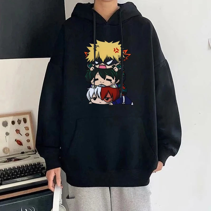 fashion girls, boys anime print hooded sweatshirt