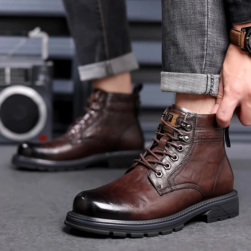 Top-quality designer vintage leather men's boots. Genuine leather men's boots.