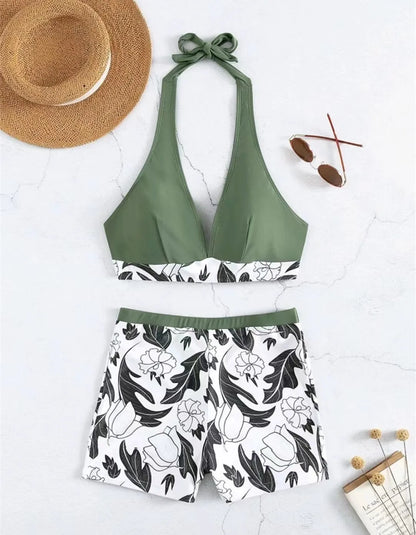 Bikini set short swimsuit women high waist swimwear printed beachwear