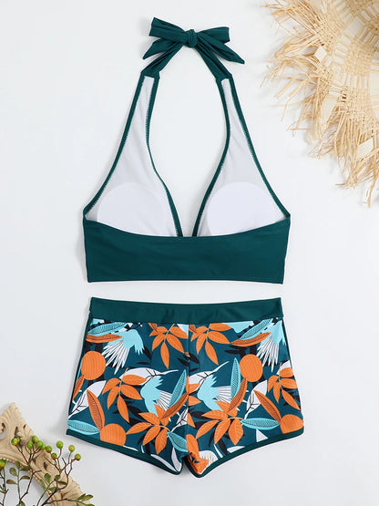 Bikini set short swimsuit women high waist swimwear printed beachwear