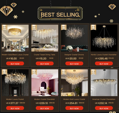 gold lustre sun crystal ceiling chandelier - led nordic home decoration