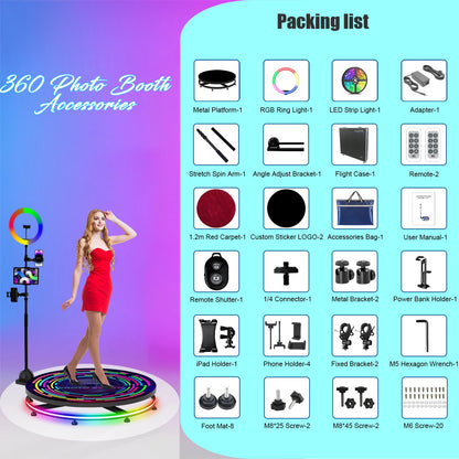 360 photo booth machine - automatic rotating selfie camera with flight case