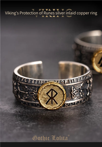 dragon of sword ring silver inlaid copper viking rune silver jewelry