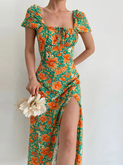 floral fantasy short sleeve party dress chic off-shoulder backless