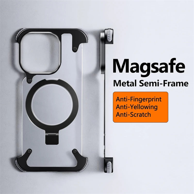 metal frameless kickstand magnetic matte case for magsafe iphone