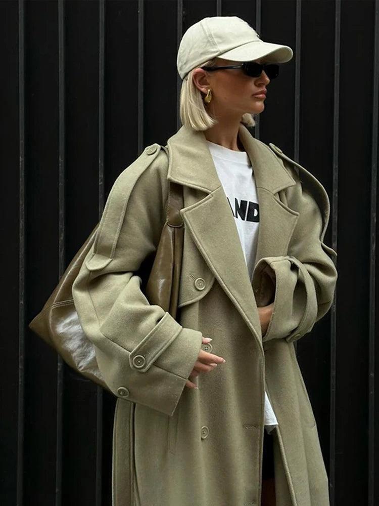 Solid long girls over coat full sleeve autumn winter lose street style - ARI