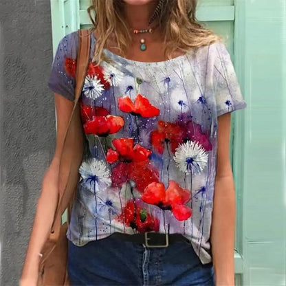 3d floral print tee fashion women t-shirt everyday tops