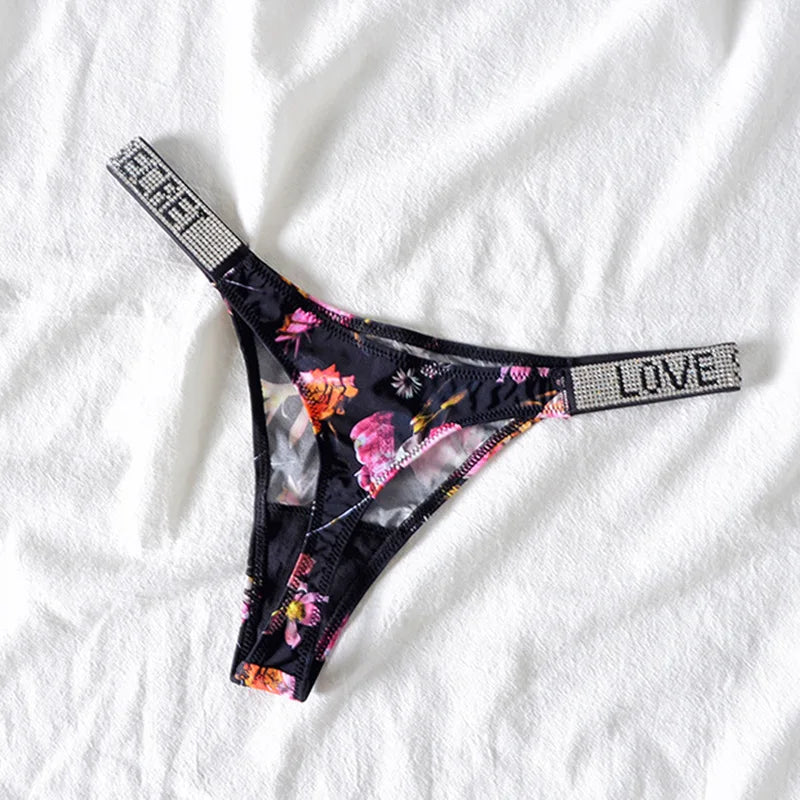 low waist women thongs with letter diamonds