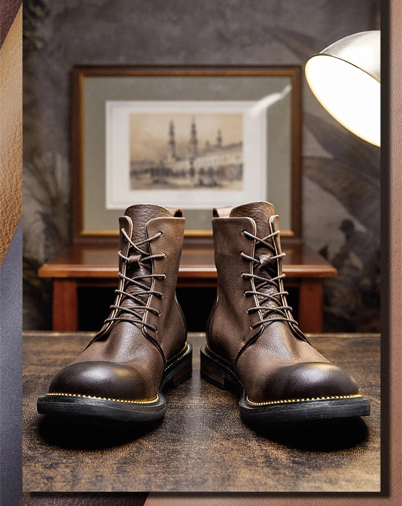 Handmade, high-quality, soft cow leather boots in British style.