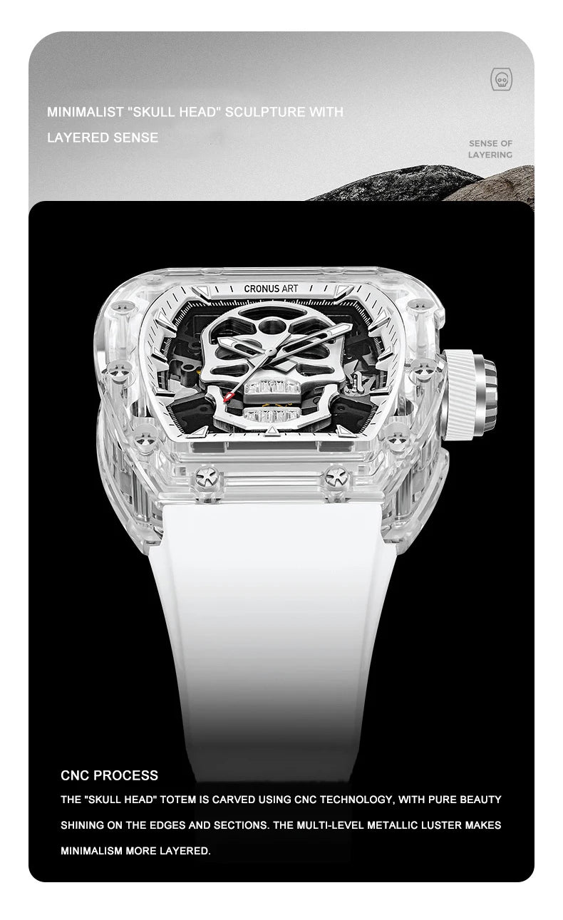 Watch with skull design on a black background
