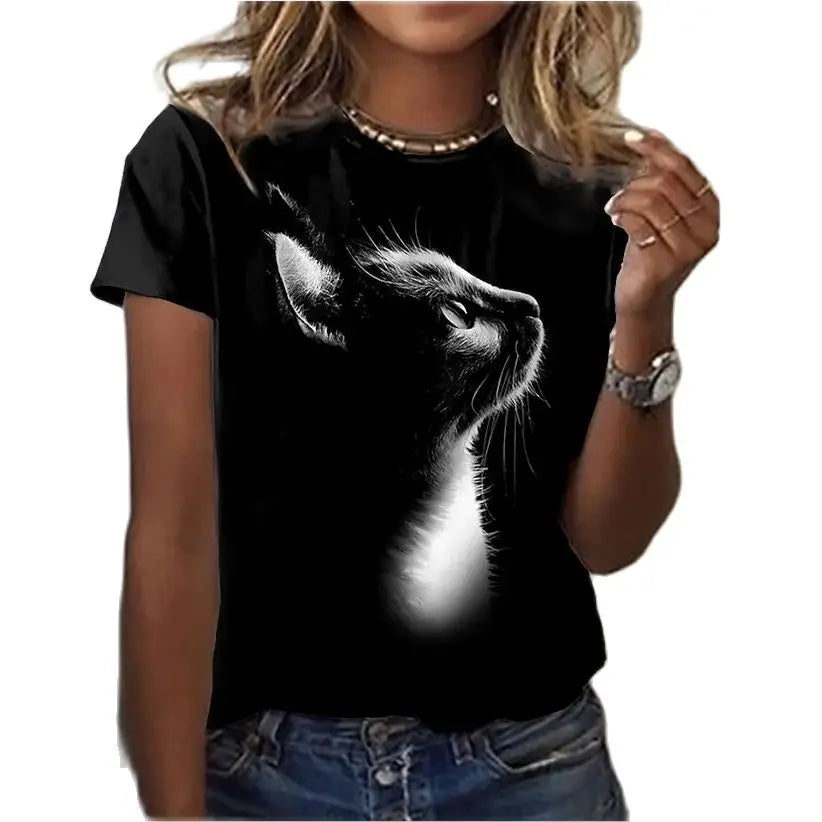 cats lover new fashion t-shirt women 3d cats print t-shirts