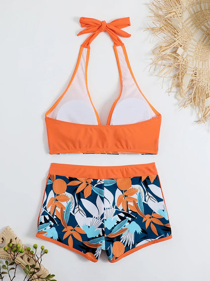 Bikini set short swimsuit women high waist swimwear printed beachwear