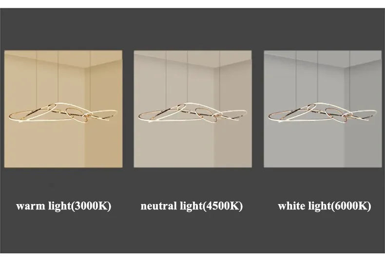 modern rose gold LED chandelier, irregular rings, for living and dining rooms, kitchen hanging lights luminaire