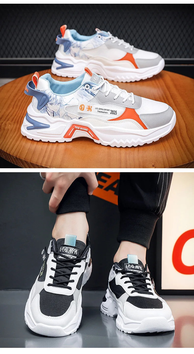 Japanese art, trendy men's sports shoes 2024. Lace-up, breathable shoes.