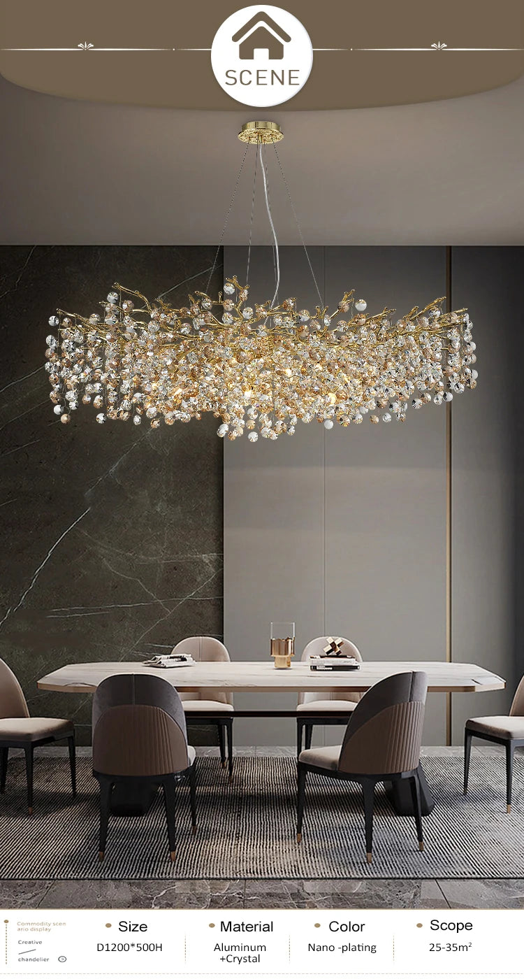 gold lustre sun crystal ceiling chandelier - led nordic home decoration