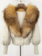 winter women's white duck down jacket with real raccoon fox fur collar loose fit coat