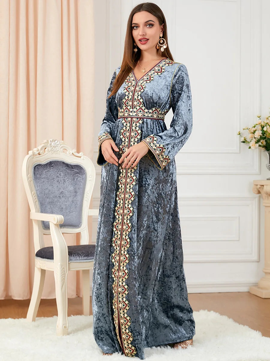 Dubai velvet dress women long dresses clothing turkey arabic dress