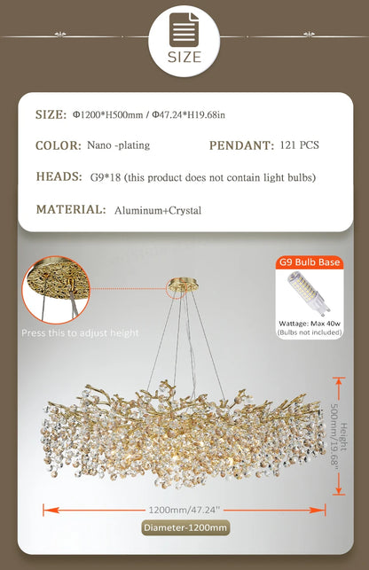 gold lustre sun crystal ceiling chandelier - led nordic home decoration