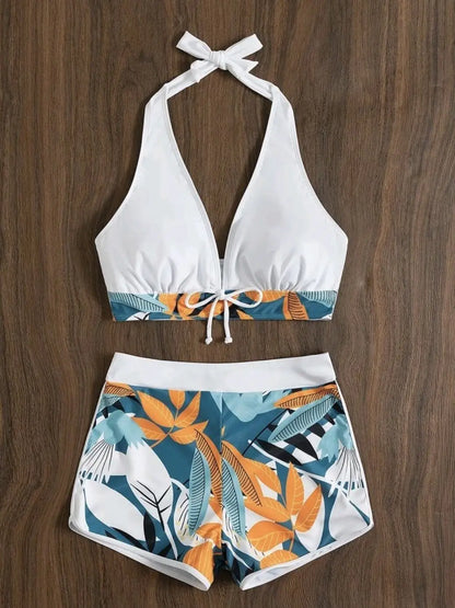 Bikini set short swimsuit women high waist swimwear printed beachwear