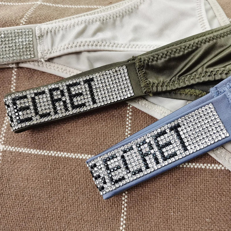 low waist women thongs with letter diamonds