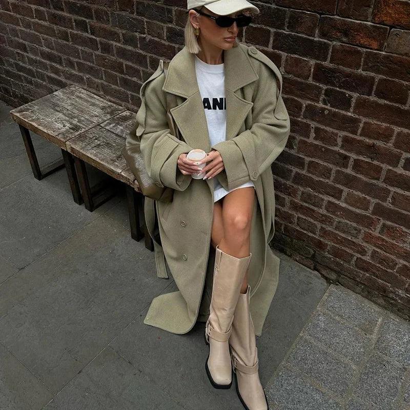 Solid long girls over coat full sleeve autumn winter lose street style - ARI