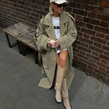 Solid long girls over coat full sleeve autumn winter lose street style - ARI