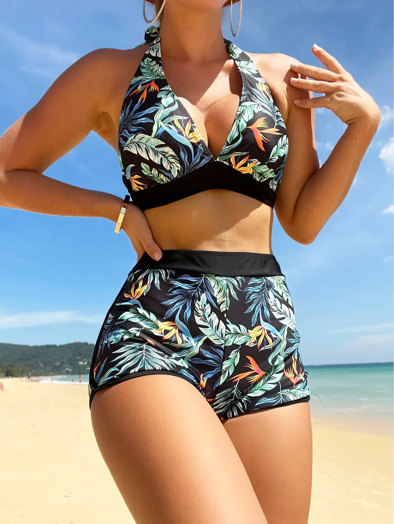 Bikini set short swimsuit women high waist swimwear printed beachwear