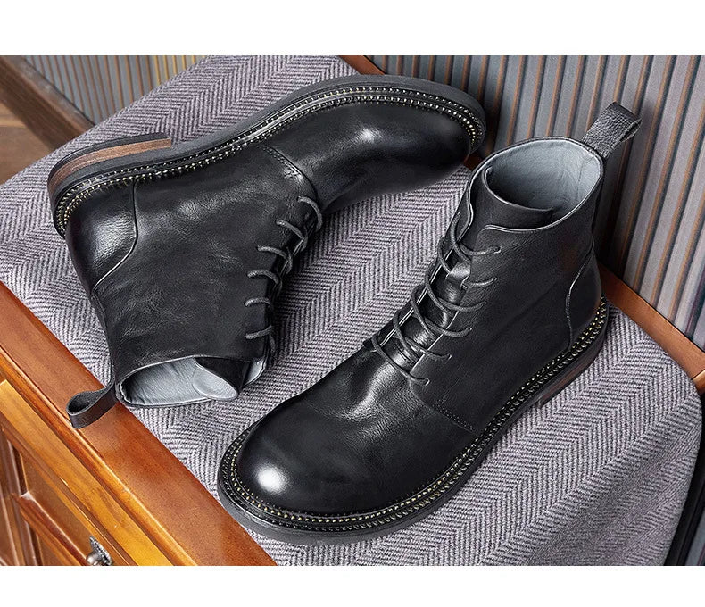 Handmade, high-quality, soft cow leather boots in British style.