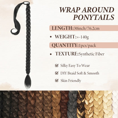 Long Braided Ponytail Extension with Elastic Tie Long Straight