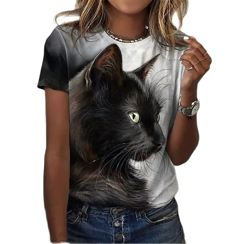 cats lover new fashion t-shirt women 3d cats print t-shirts