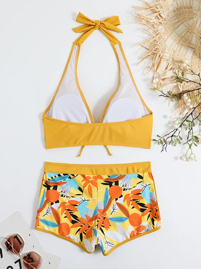 Bikini set short swimsuit women high waist swimwear printed beachwear