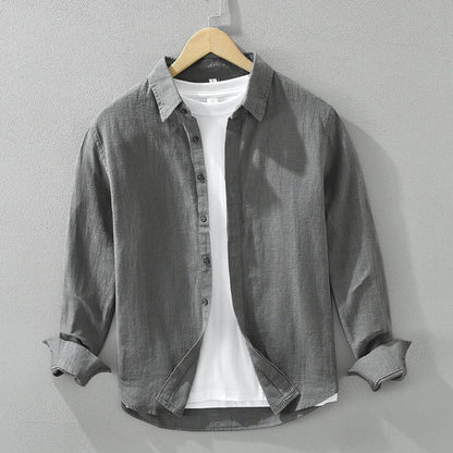 high classic Cotton Linen Shirt for Men Breathable Loose Long Sleeve Shirts