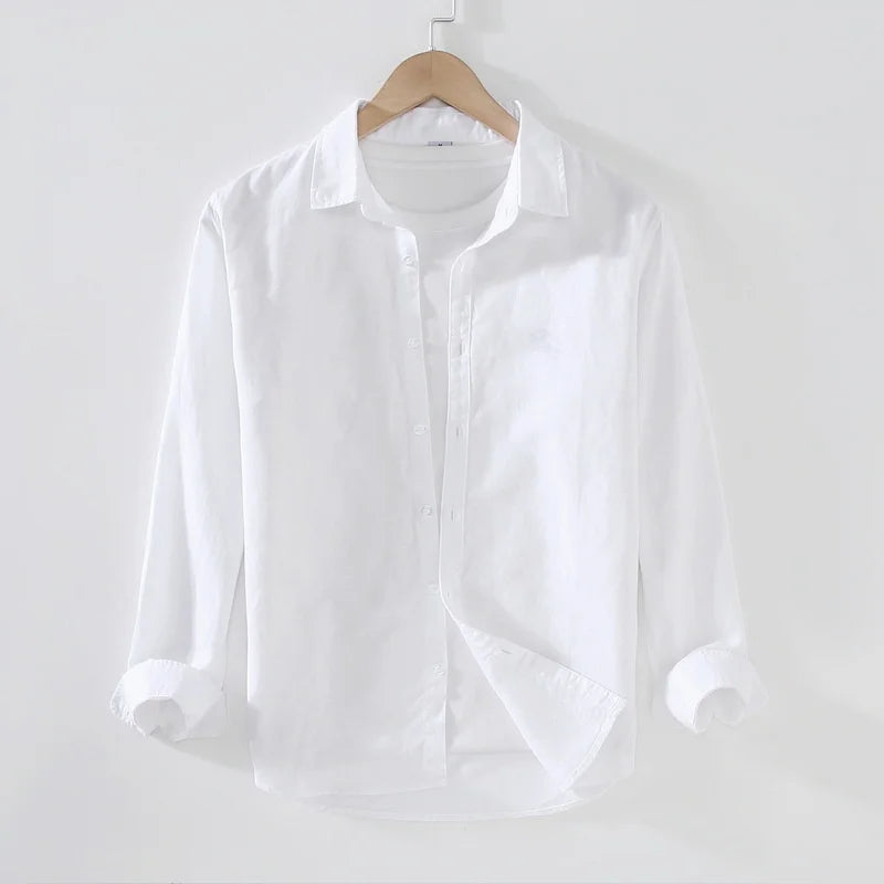 classic men long sleeve shirt in linen and cotton