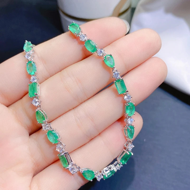 gift for girlfriend lover 925 sterling silver simple and exquisite natural emerald bracelet of precious gem