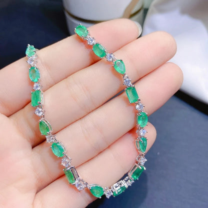 gift for girlfriend lover 925 sterling silver simple and exquisite natural emerald bracelet of precious gem