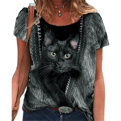 cats lover new fashion t-shirt women 3d cats print t-shirts