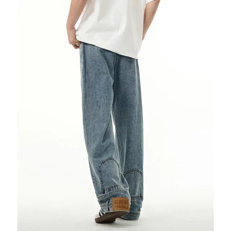 High street fashion baggy jeans reverse pocket design straight wide - ARI