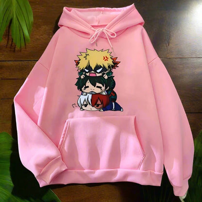 fashion girls, boys anime print hooded sweatshirt