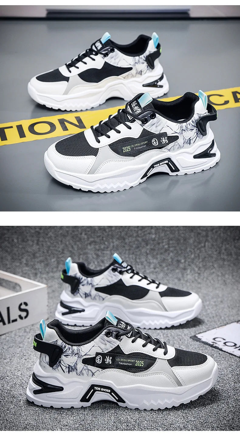 Japanese art, trendy men's sports shoes 2024. Lace-up, breathable shoes.