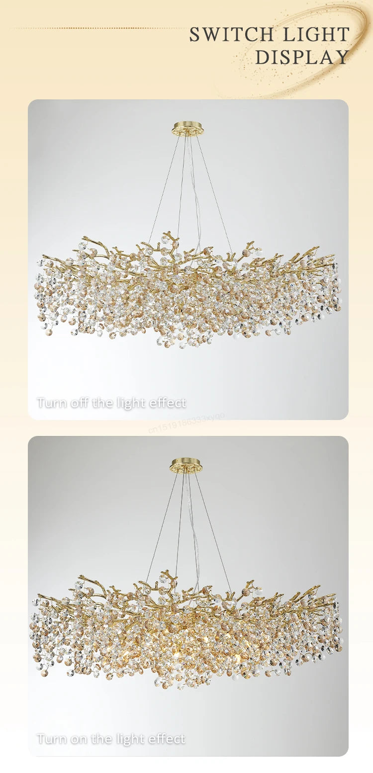 gold lustre sun crystal ceiling chandelier - led nordic home decoration