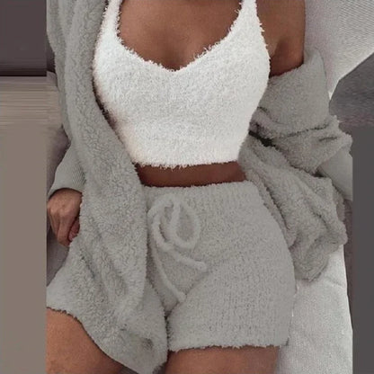 women's 3-piece pajama set  - crop top, pants & coat