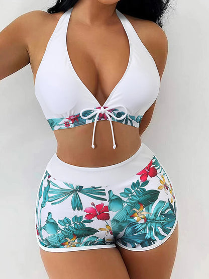 Bikini set short swimsuit women high waist swimwear printed beachwear